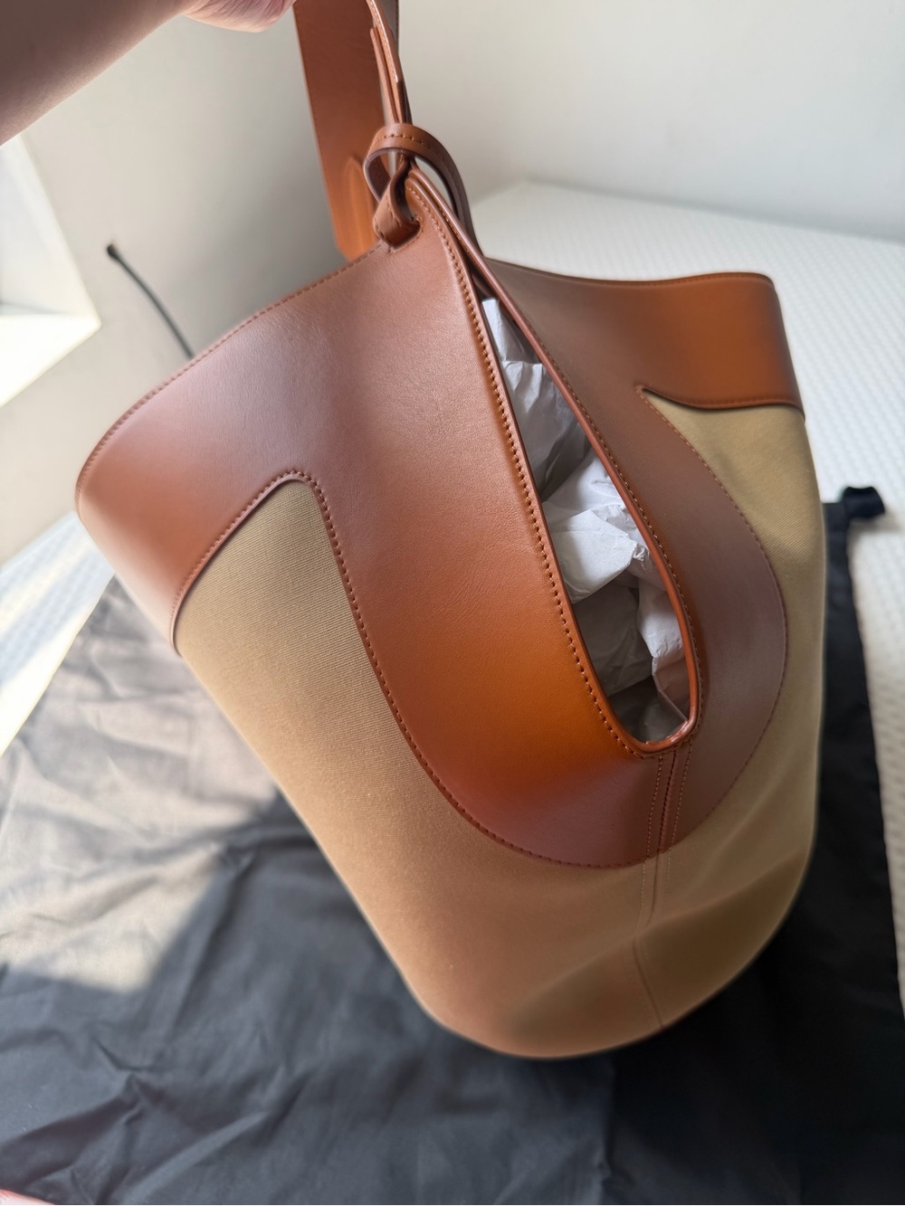 NEW KHAITE Medium Lotus Tote Honey Tan Leather Canvas Shoulder Bag purse $2700 - Picture 7 of 14